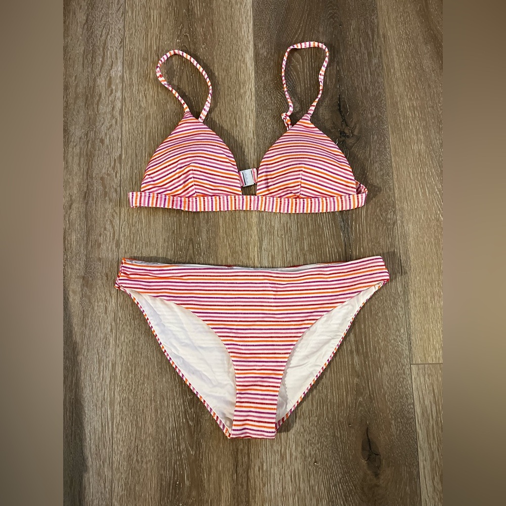 ONIA Danni Bikini Top (M) Medium Coverage Lily Bottom (L) - Red Pink Striped